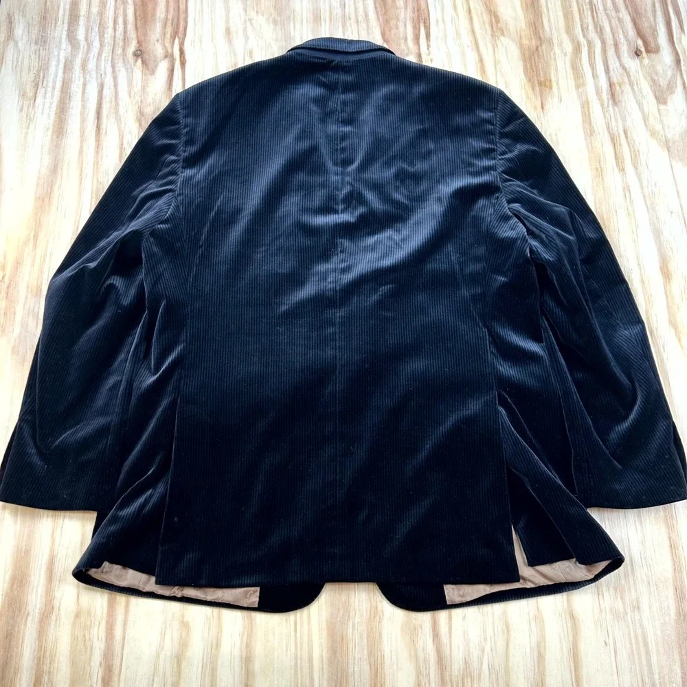 Kroon Blazer Men 44R Black Corduroy Lined Two-Button Jacket Dark Academia Office
